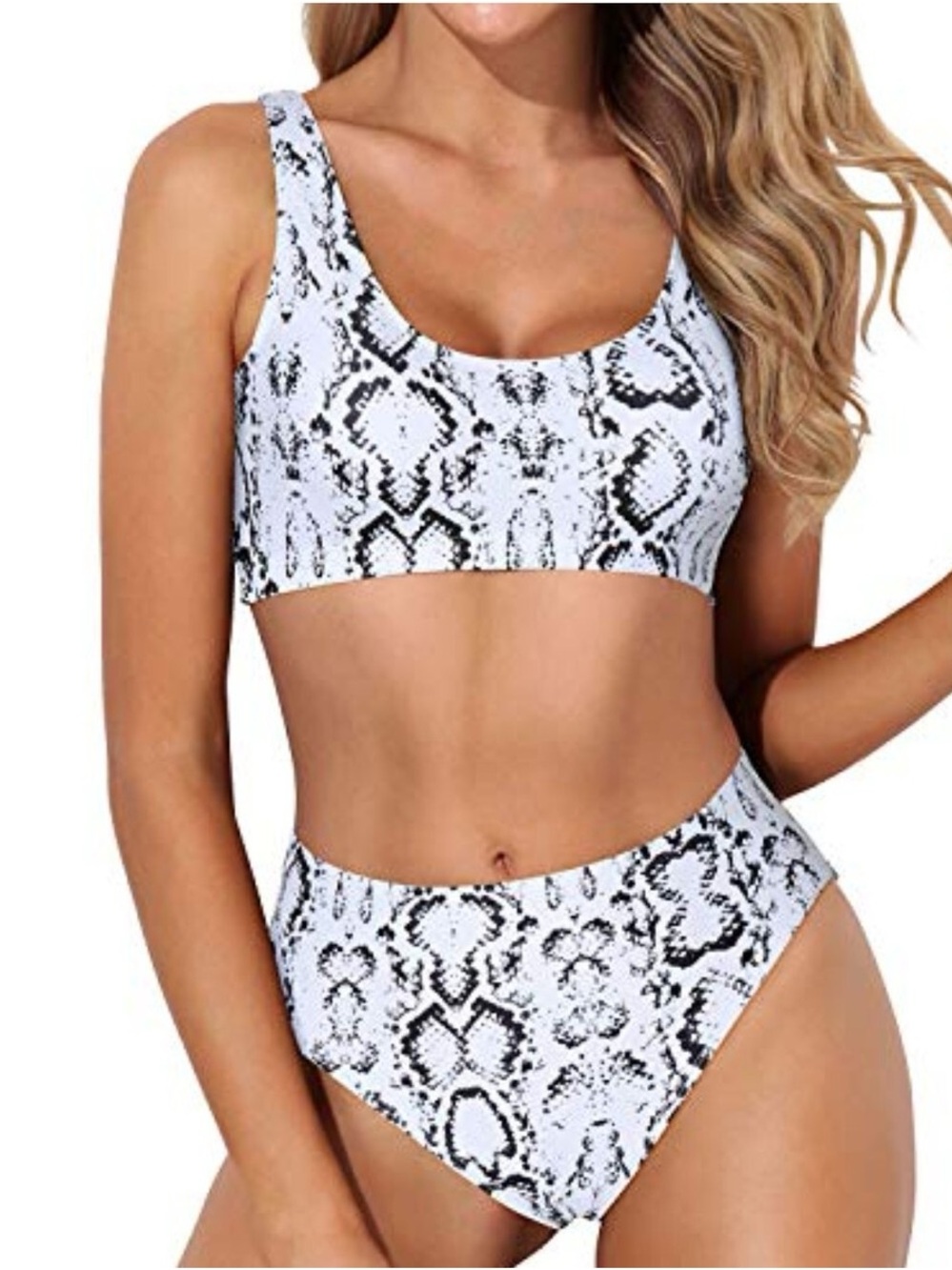 SHEIN Black & White Snake Print High-Waist Bikini